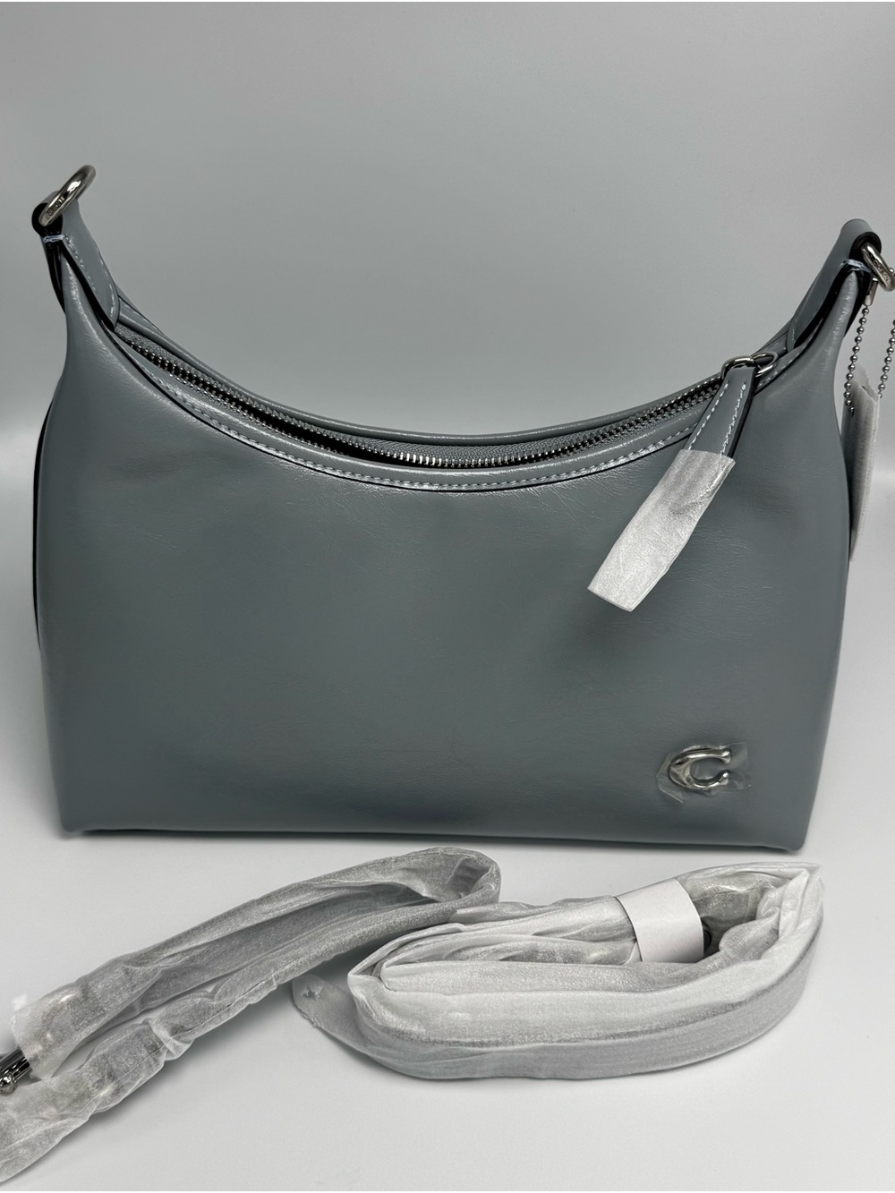 New Limited Coach Juliet Gray Pebbled Leather Shoulder Bag
